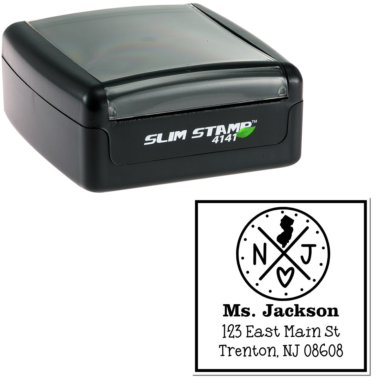 Slim New Jersey State Cross Customizable Address Label Pre-Inked Stamp