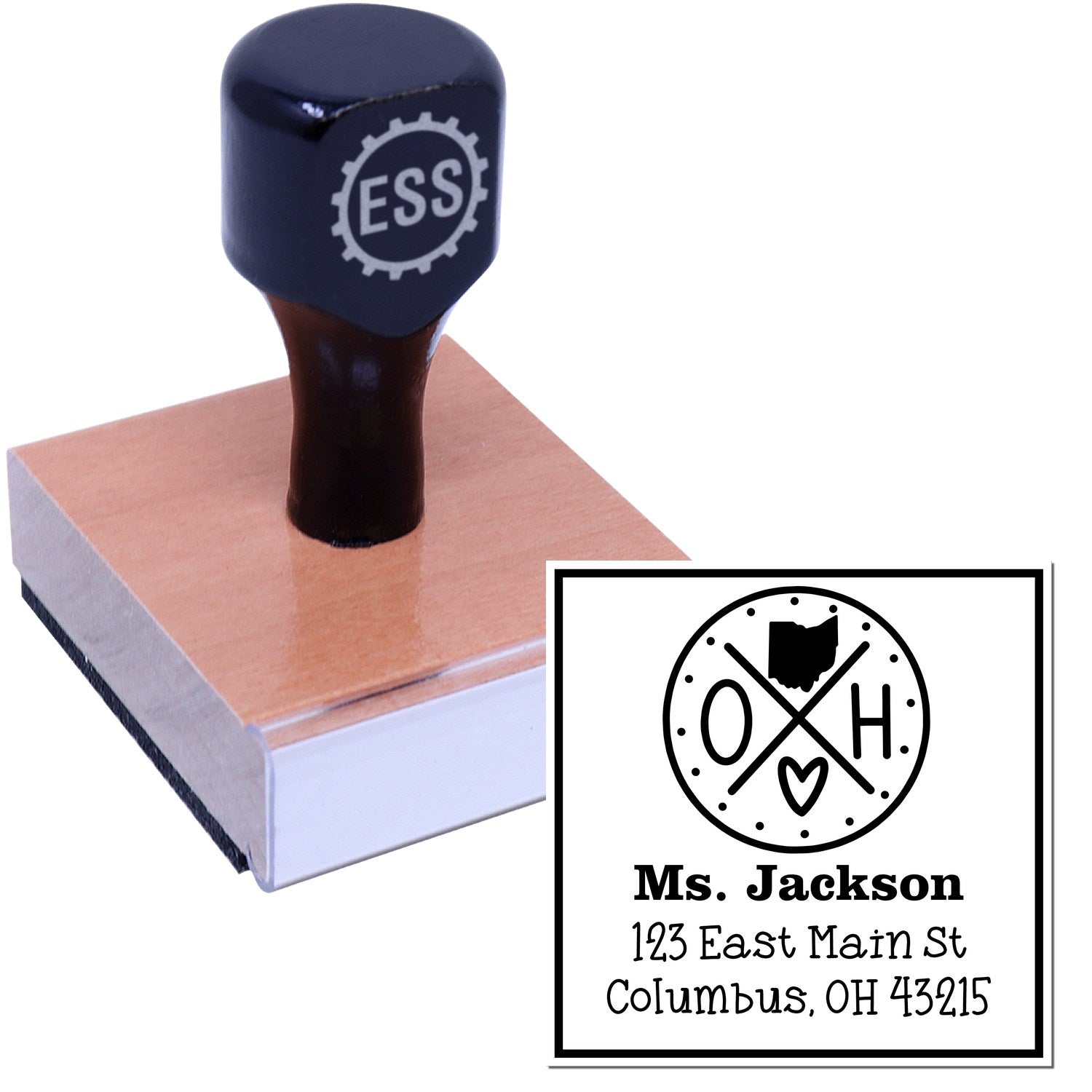 Wood Handle Ohio State Cross Customizable New Home Address Stamper