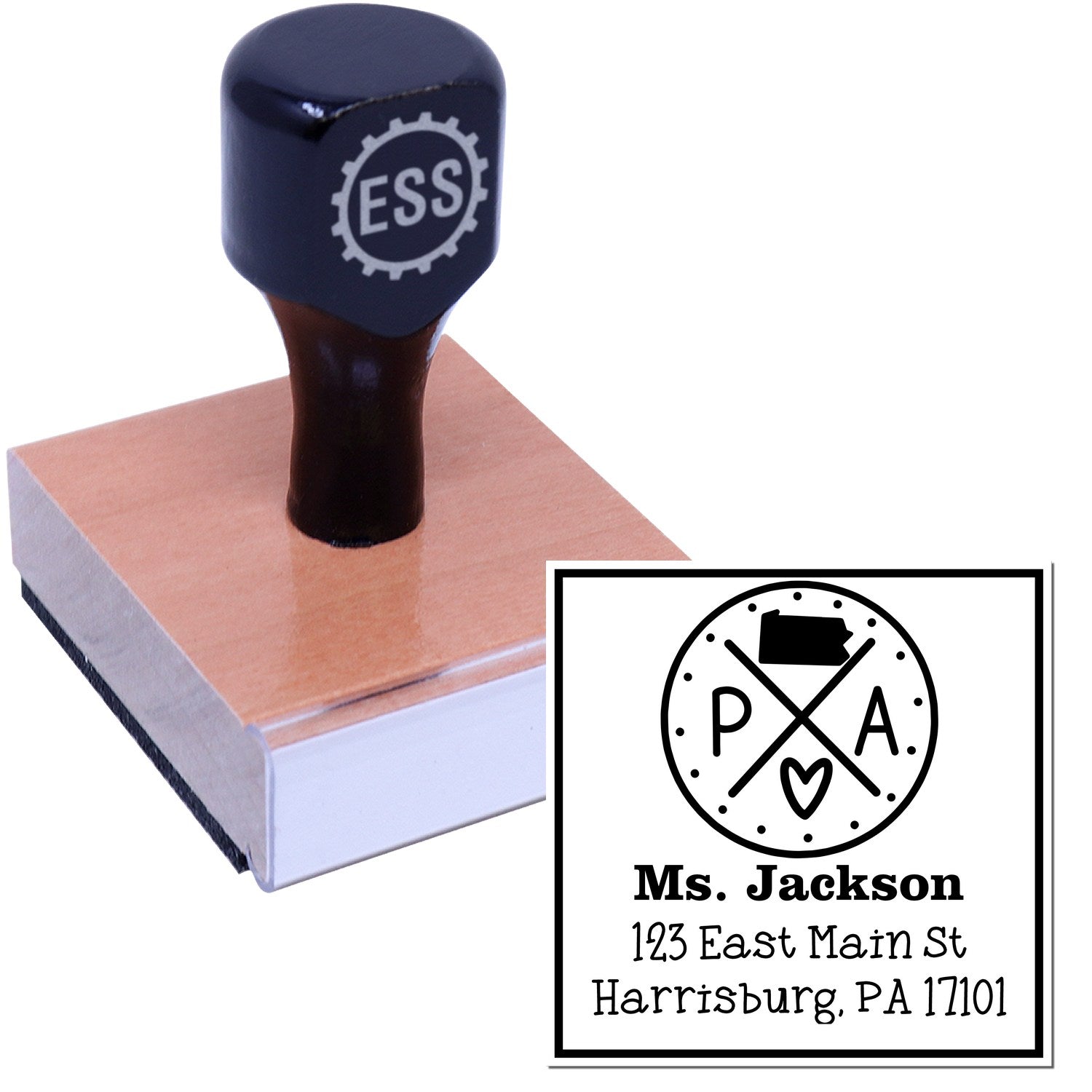 Wood Handle Pennsylvania State Cross Customizable Address Return Stamper