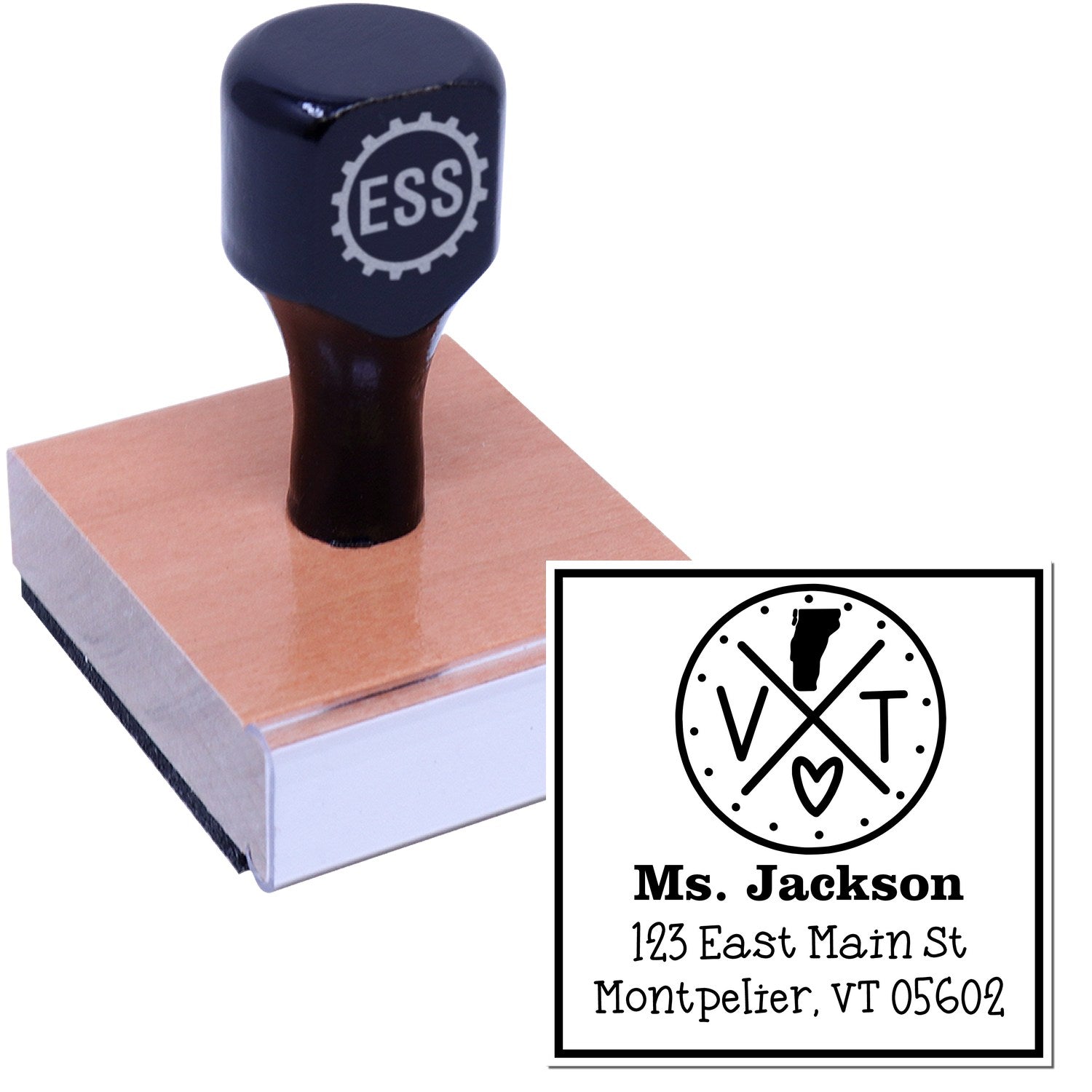 Wood Handle Vermont State Cross Customizable Mail Address Rubber Stamp