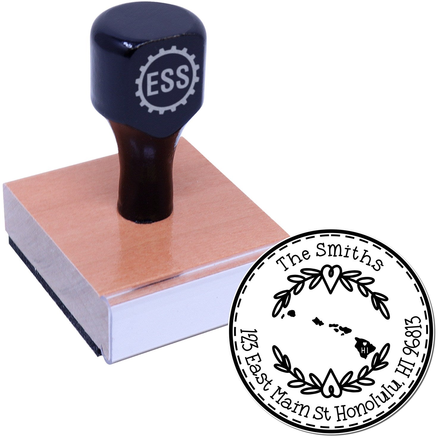 Wooden Handle Round Hawaii State Wreath Custom-Made Return Address Stamp