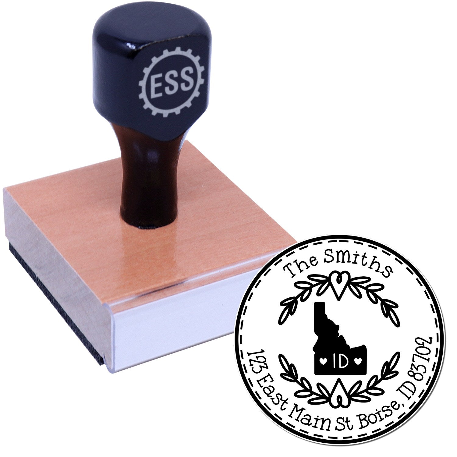 Wooden Handle Round Idaho State Wreath Custom-Made Return Address Rubber Stamp