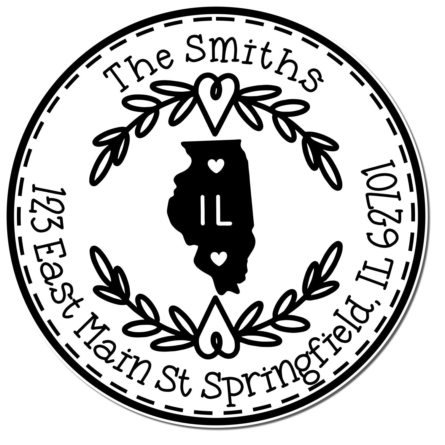 Self-Inking Round Illinois State Wreath Custom-Made Address Stamper