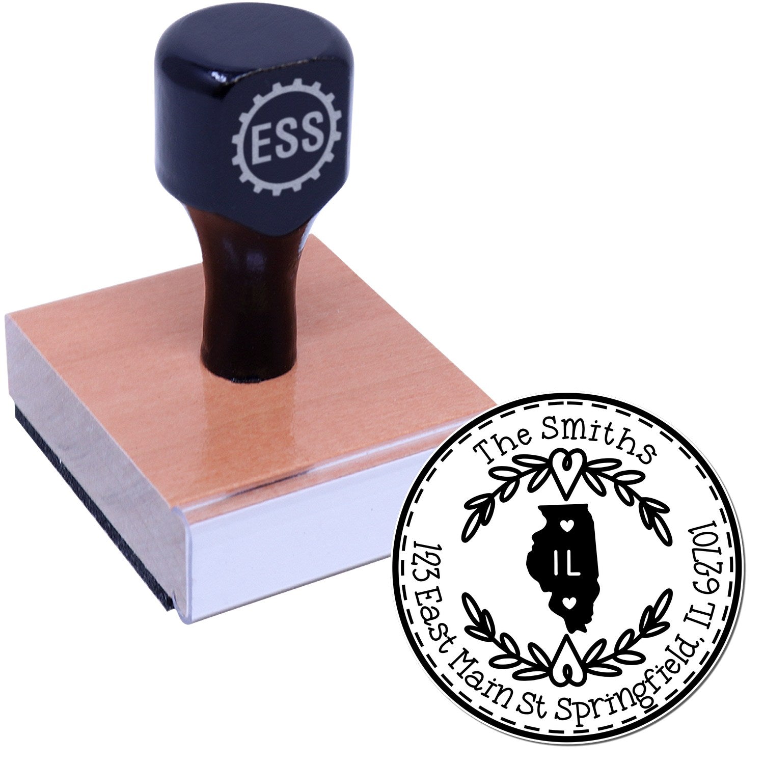 Wooden Handle Round Illinois State Wreath Home Address For Envelopes Rubber Stamp