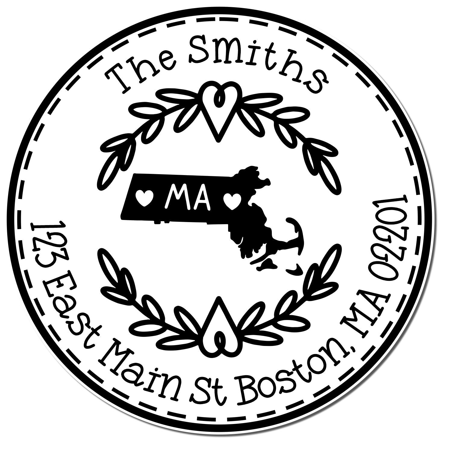 Slim Massachusetts State Wreath Customizable New Address Pre-Inked Stamp