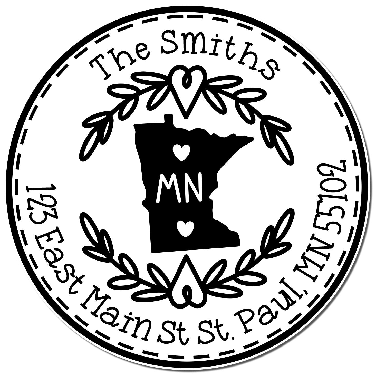 Self-Inking Round Minnesota State Wreath Custom-Made Mail Rubber Stamp