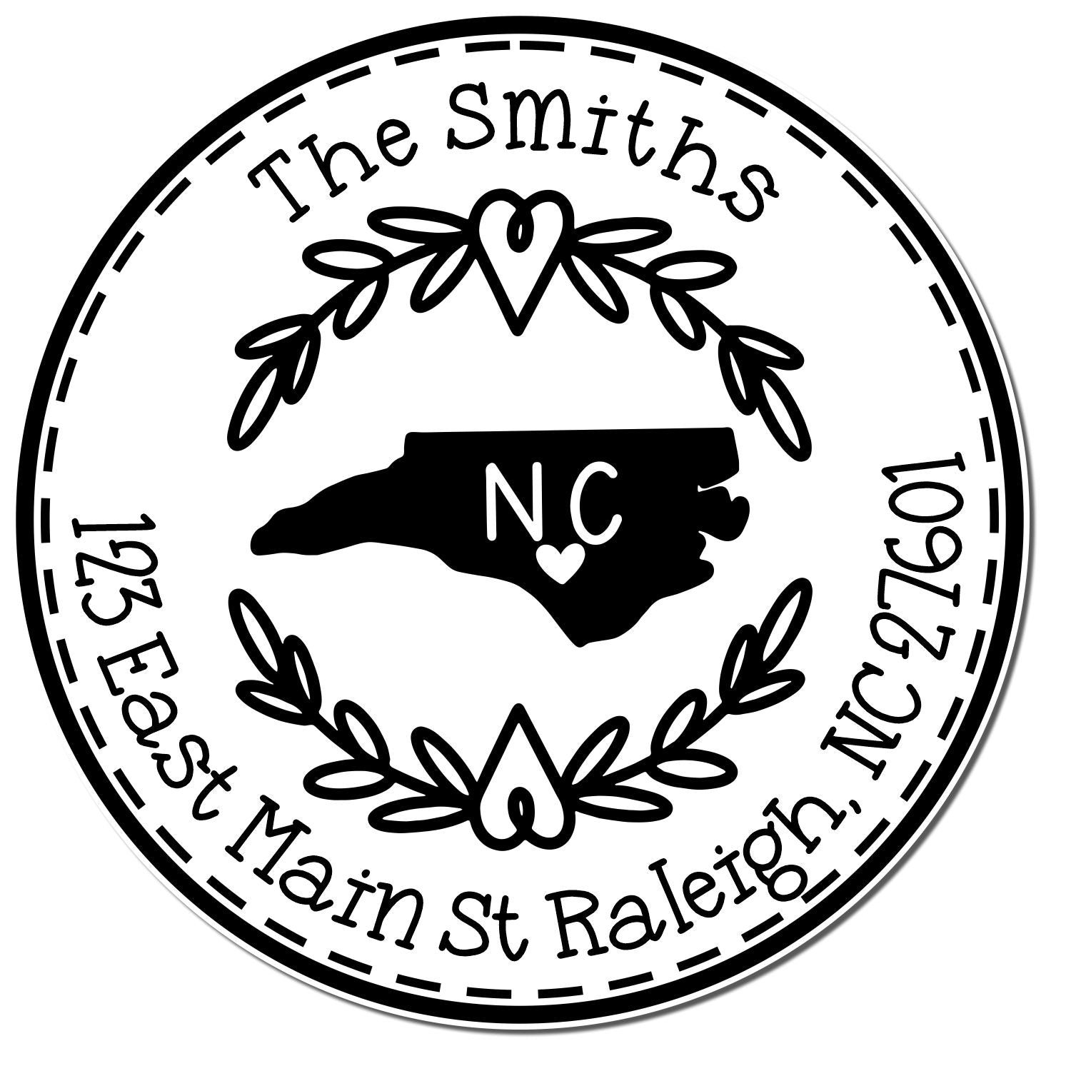 Round PSI North Carolina State Wreath Customized Return Address Pre-Inked Stamp