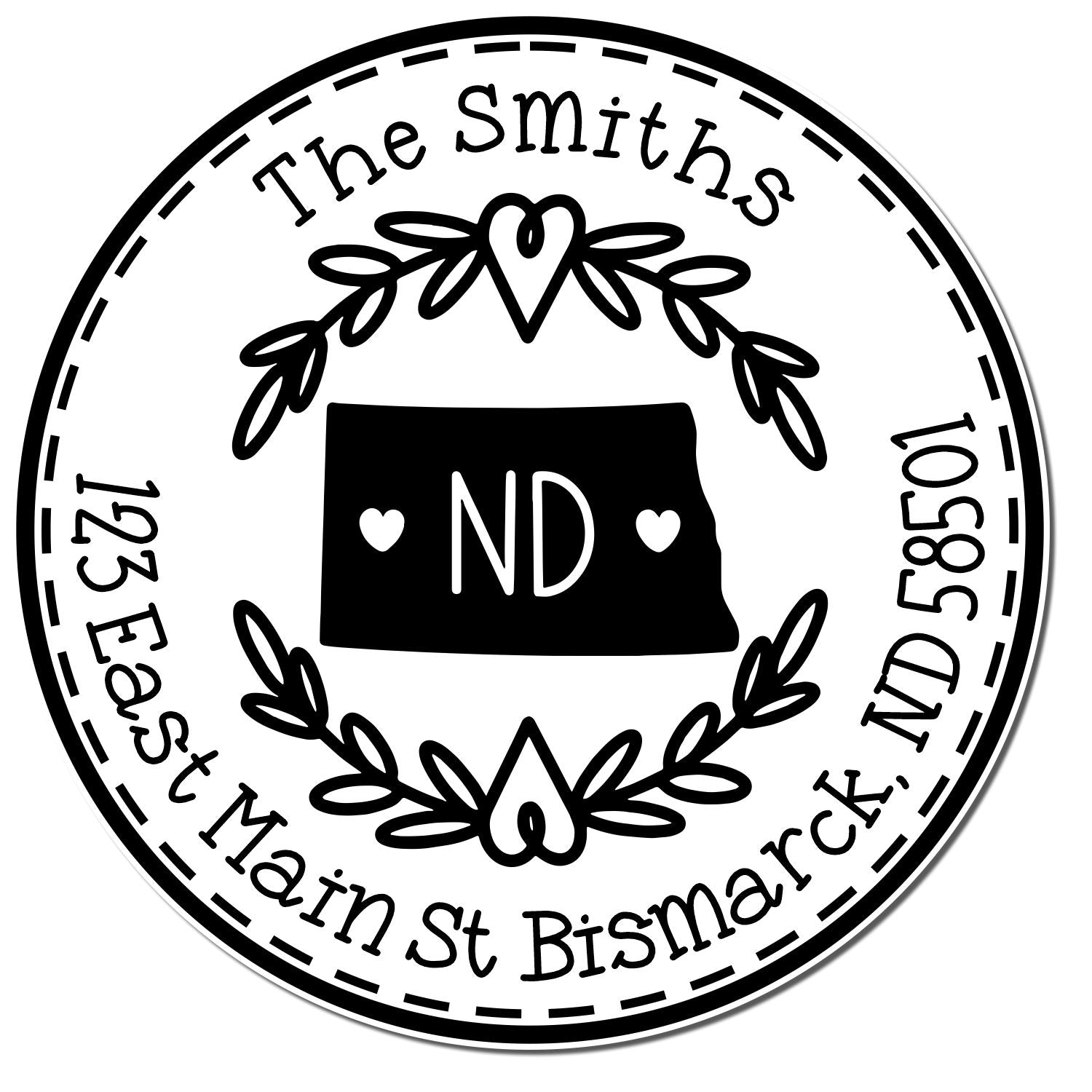 Slim North Dakota State Wreath Customized Address Pre-Inked Stamp