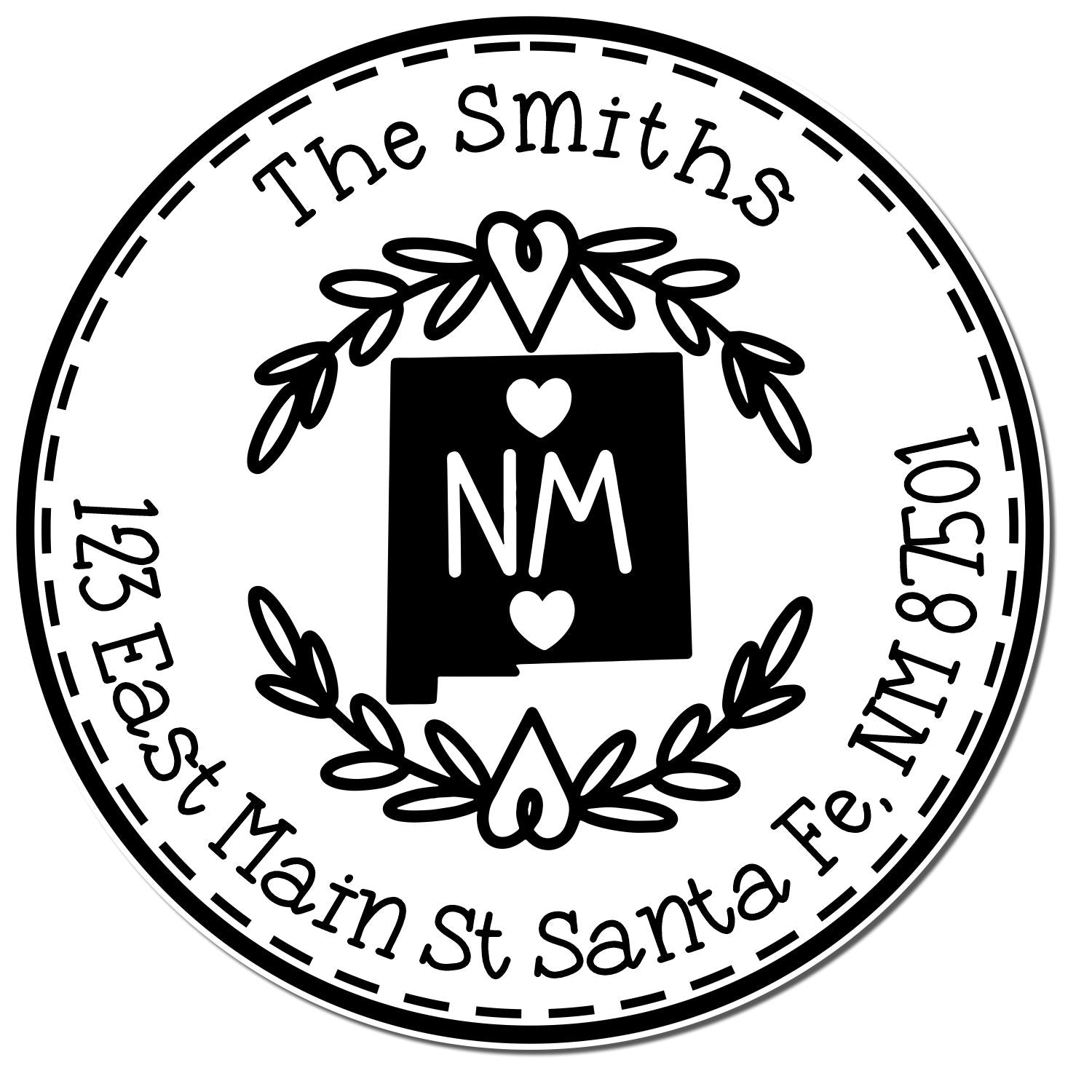 Self-Inking Round New Mexico State Wreath Custom-Made Mailing Stamper