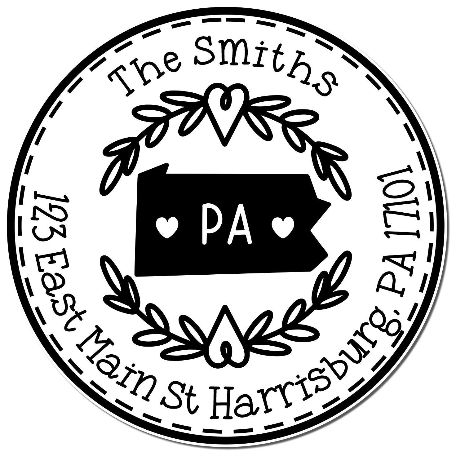 Round PSI Pennsylvania State Wreath Custom-Made Address Label Stamper