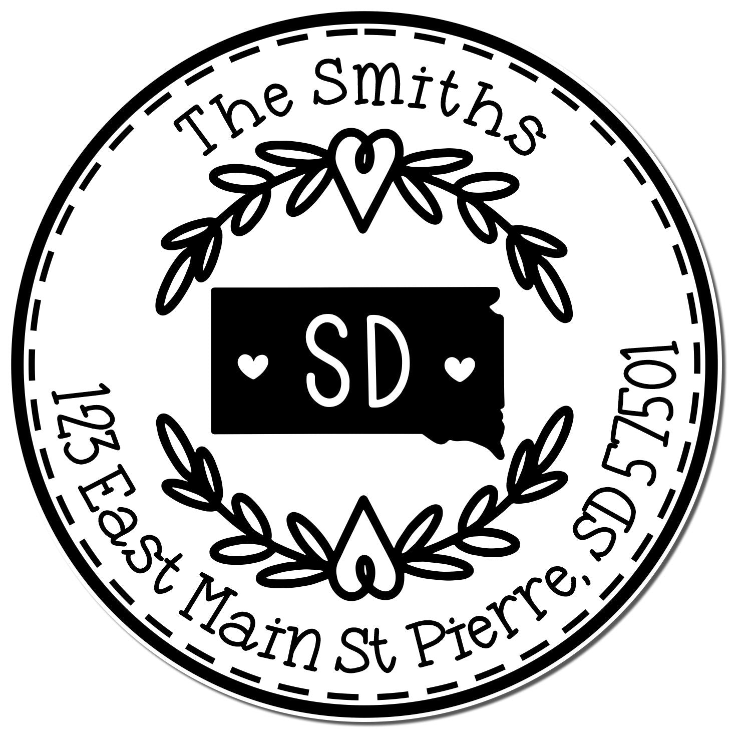 Wooden Handle Round South Dakota State Wreath Personalized Address Label Stamp