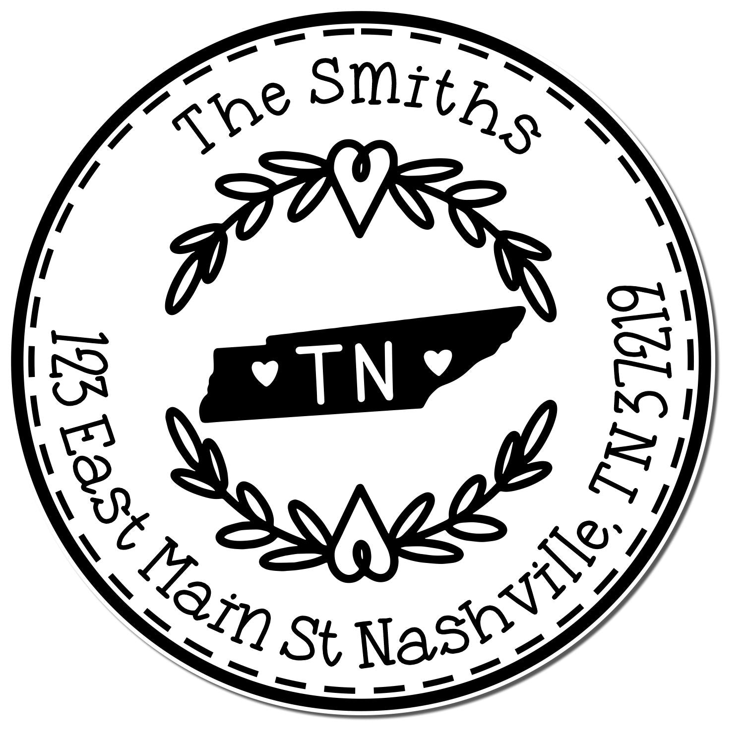 Round PSI Tennessee State Wreath Custom-Made Address Pre-Inked Stamp