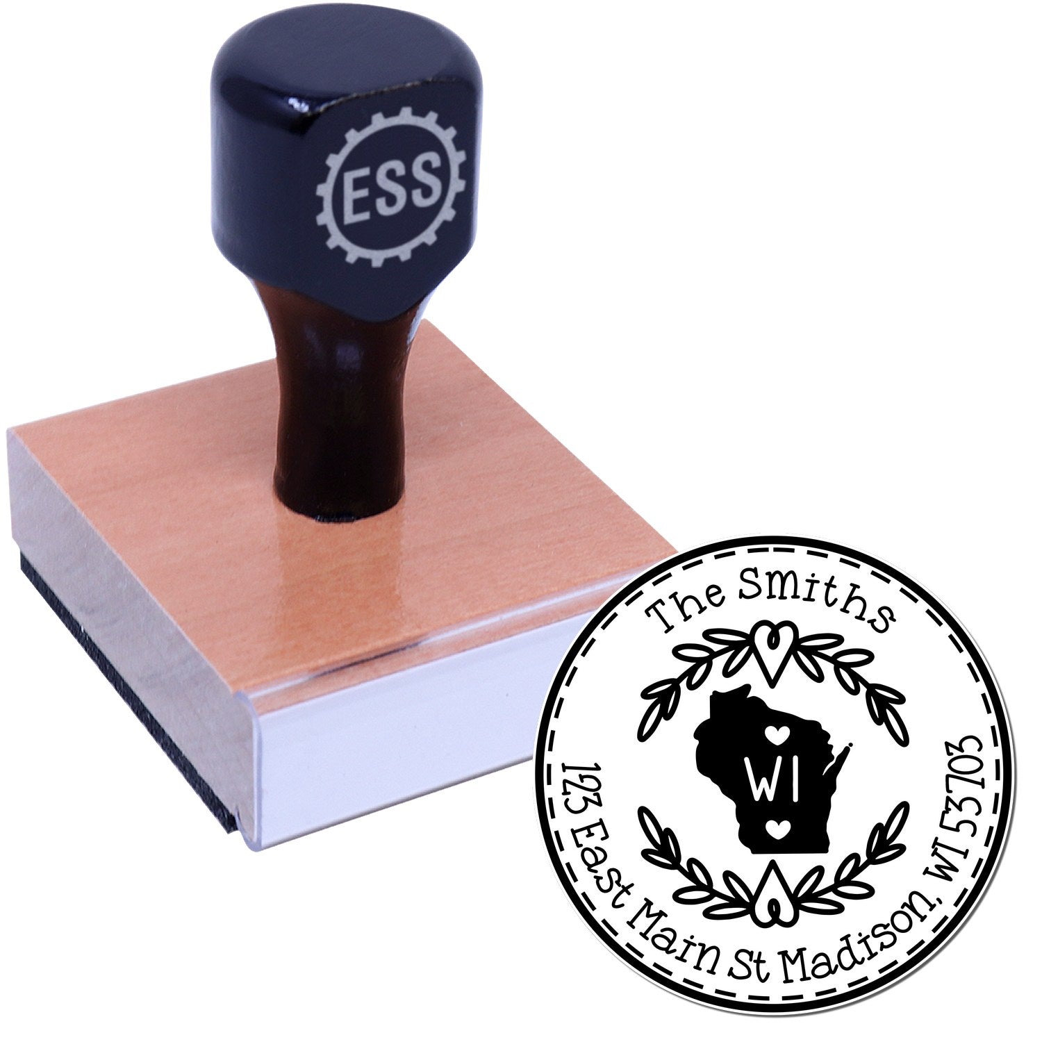 Wooden Handle Round Wisconsin State Wreath Personalized Home Address For Envelopes Rubber Stamp