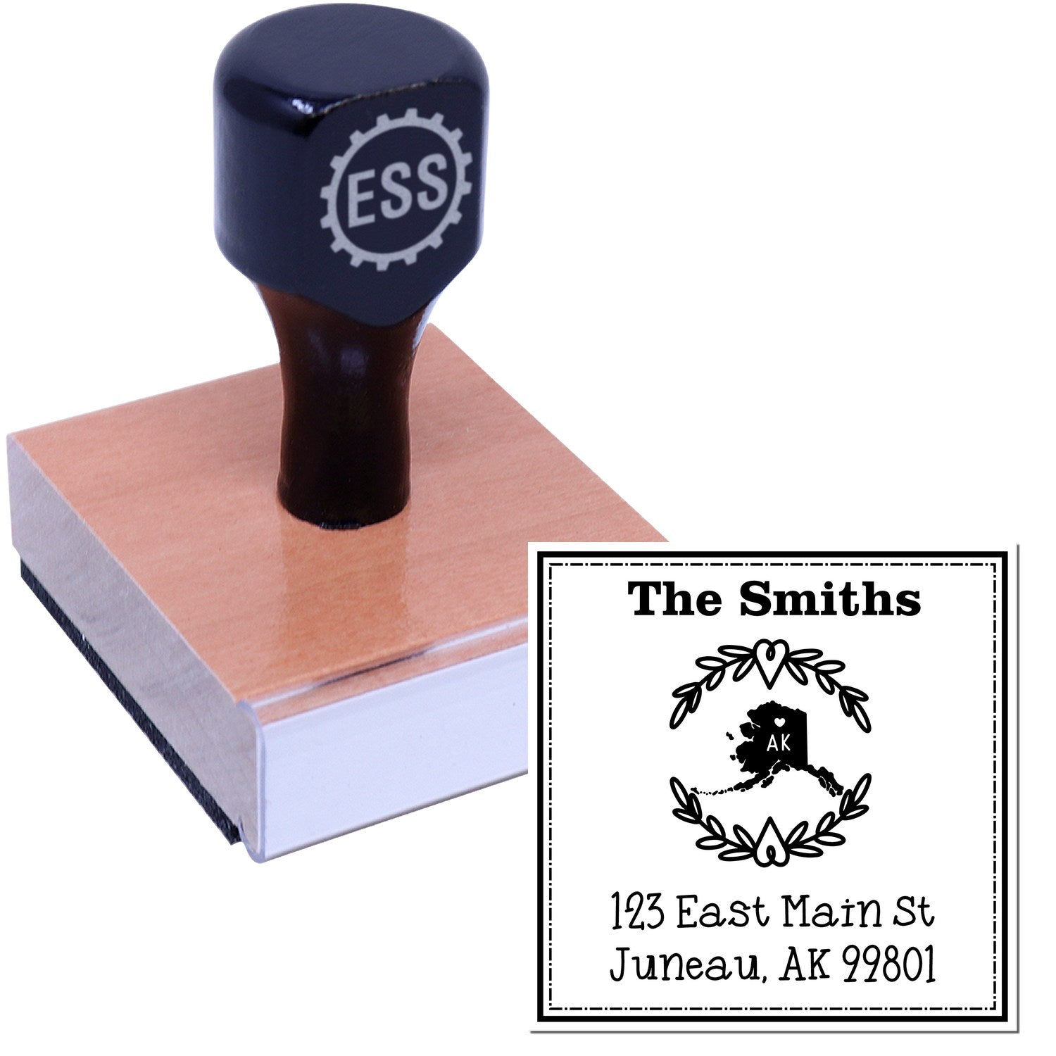 Wood Handle Alaska State Wreath Customizable Address Label Stamper