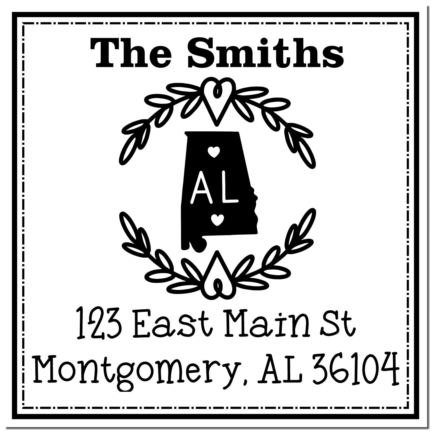 Slim Alabama State Wreath Custom-Made Address Return Stamp