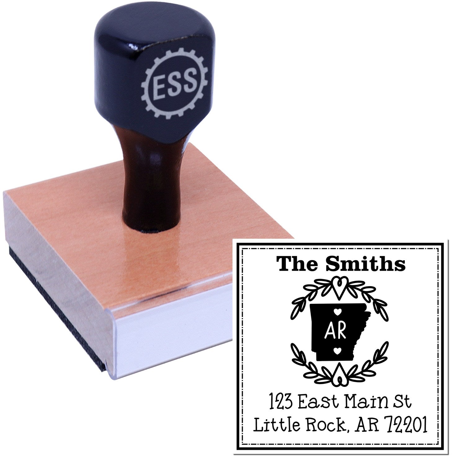 Wood Handle Arkansas State Wreath Custom-Made Address Stamp