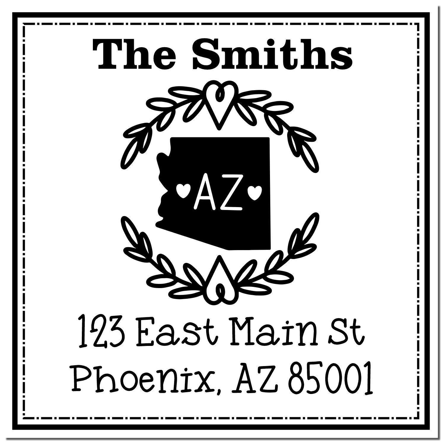 Wood Handle Arizona State Wreath Customizable Address Label Rubber Stamp