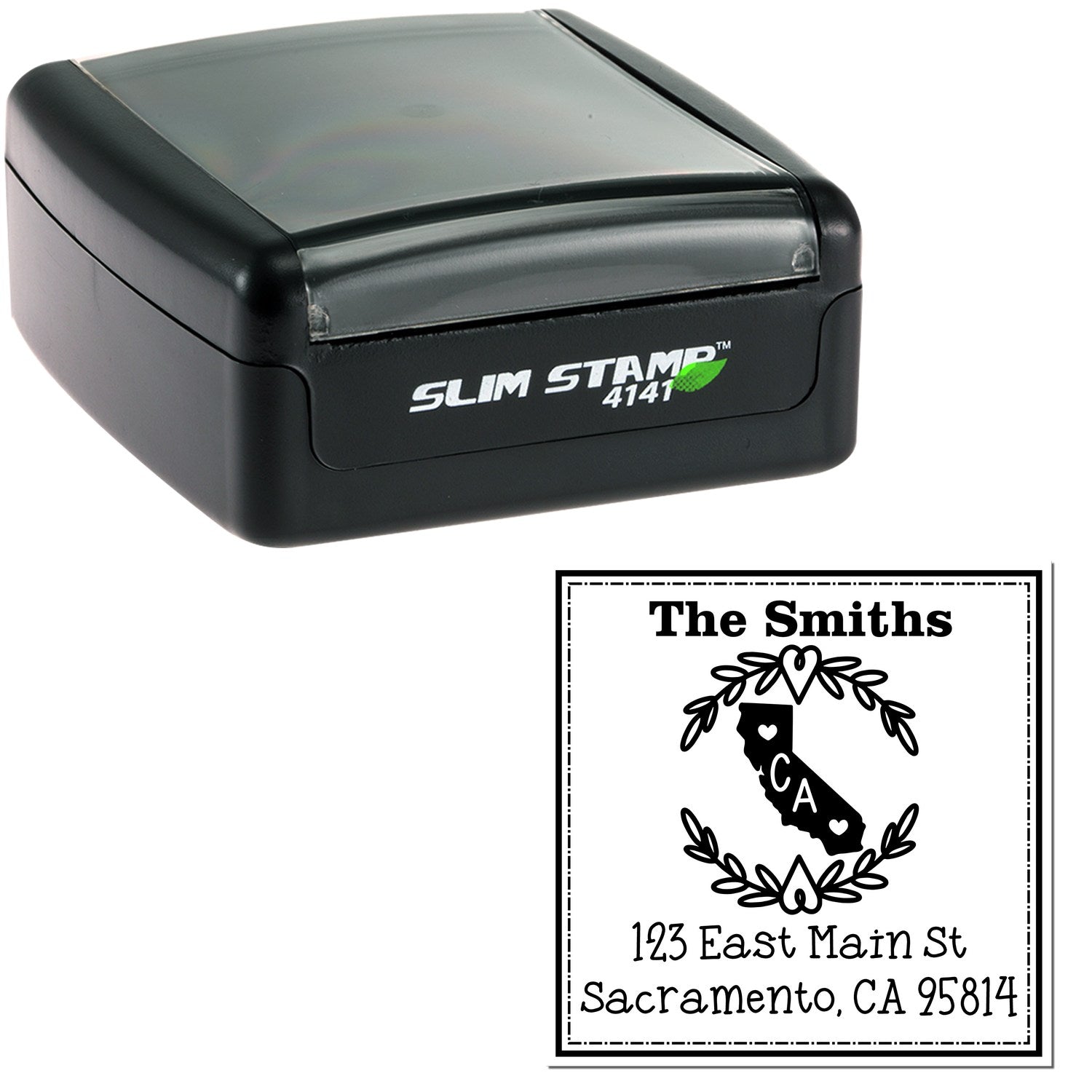 Slim California State Wreath Custom-Made Mailing Address Stamper