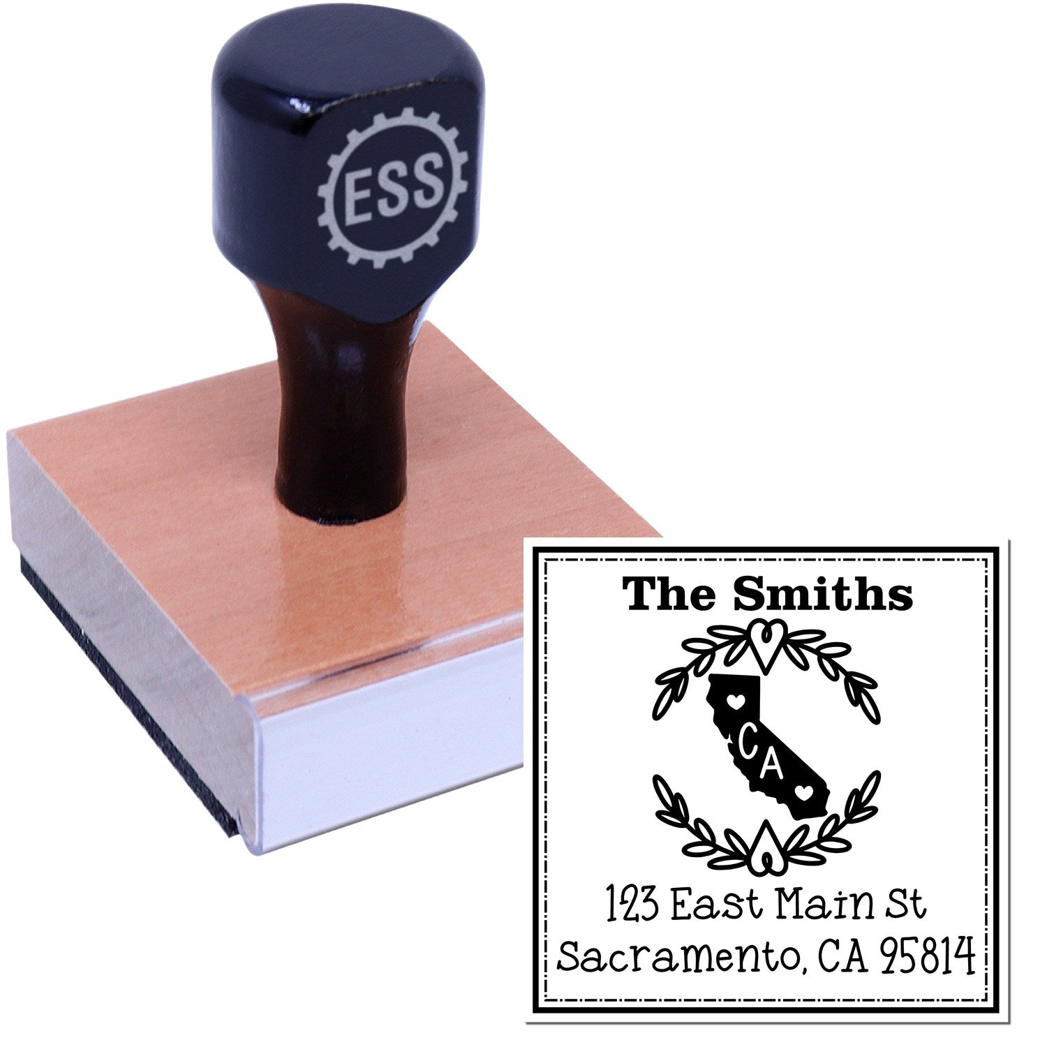 Wood Handle California State Wreath Custom-Made Address Stamper