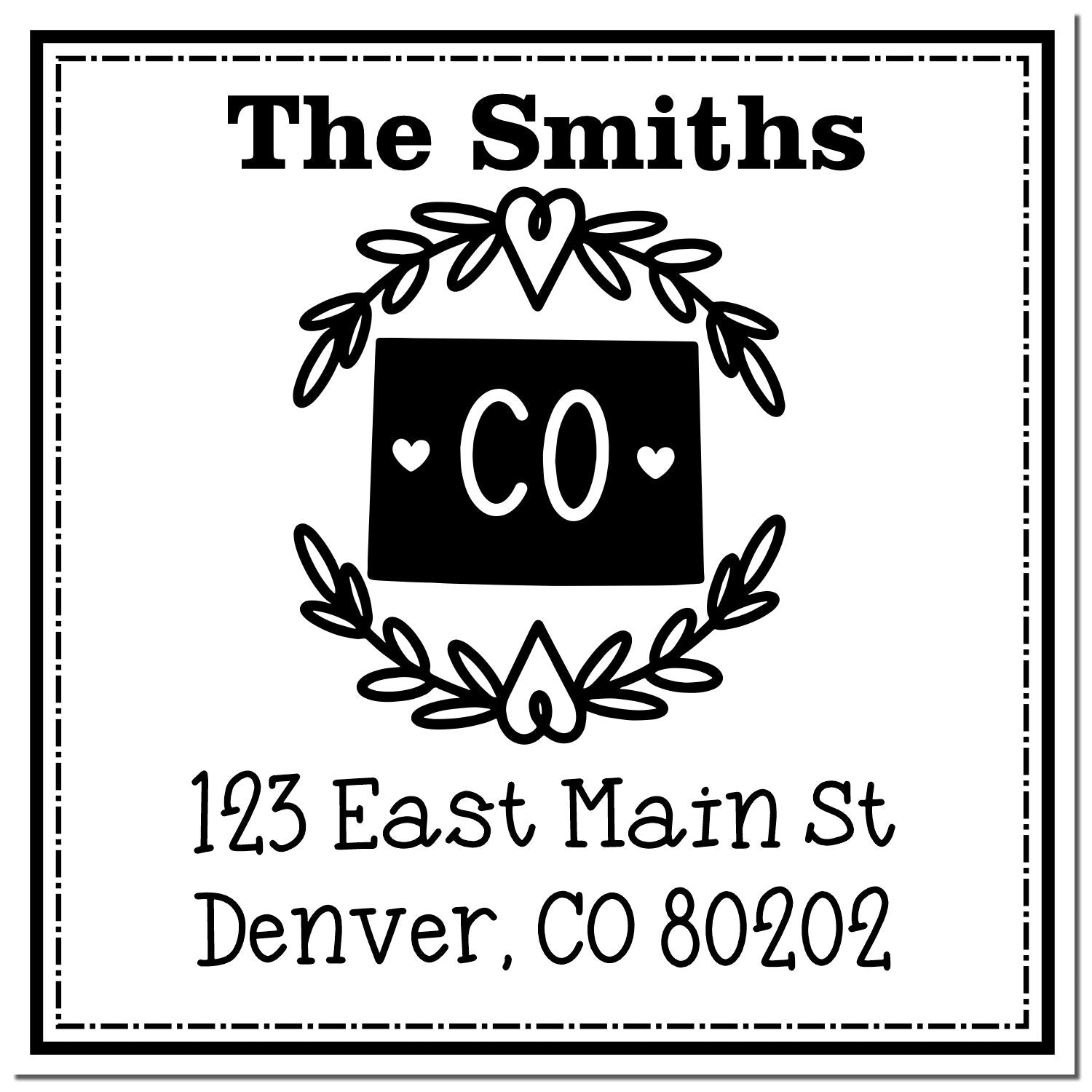 Slim Colorado State Wreath Custom-Made Mailing Address Pre-Inked Stamp