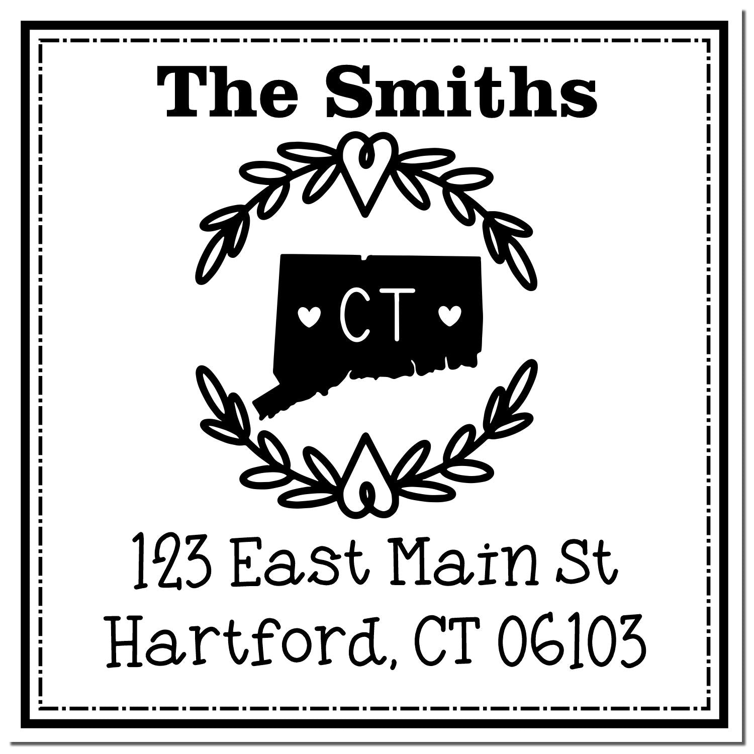 Wood Handle Connecticut State Wreath Custom-Made Return Address Stamp