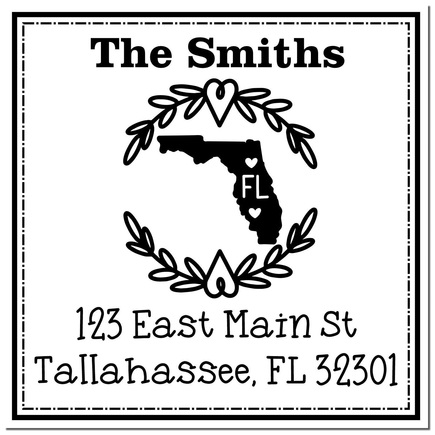 Slim Florida State Wreath Custom-Made Mail Address Pre-Inked Stamp