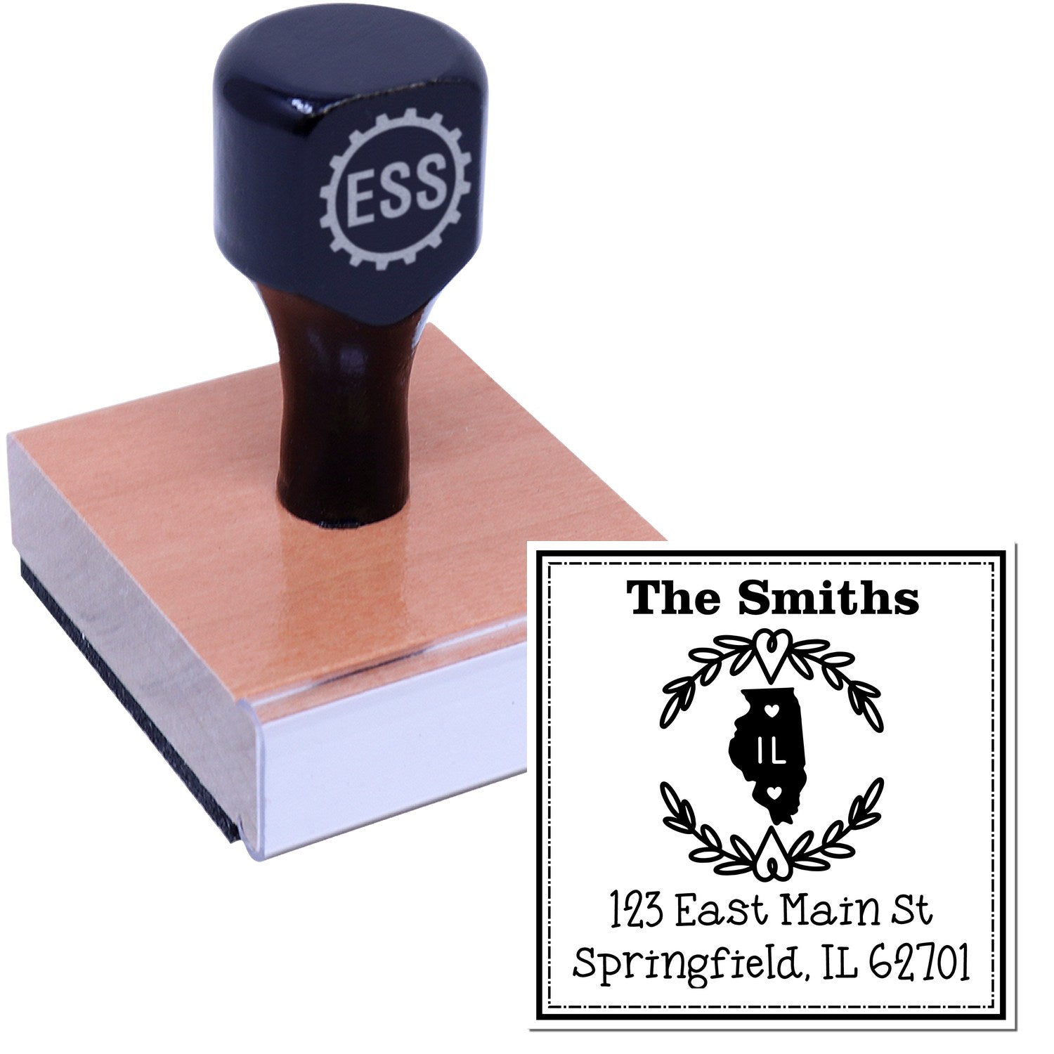 Wood Handle Illinois State Wreath Custom-Made Mailing Stamp