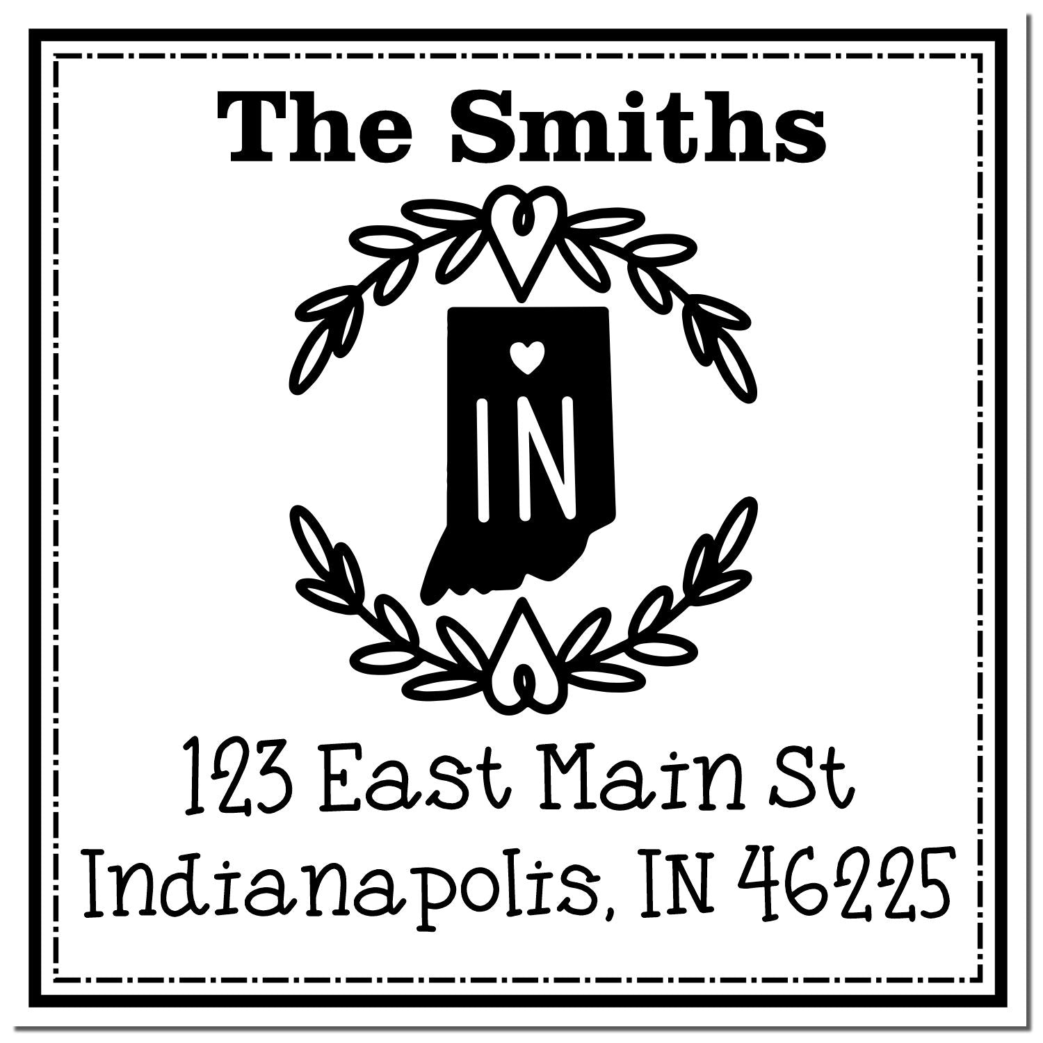 PSI Pre-Inked Indiana State Wreath Custom-Made Mailing Address Rubber Stamp