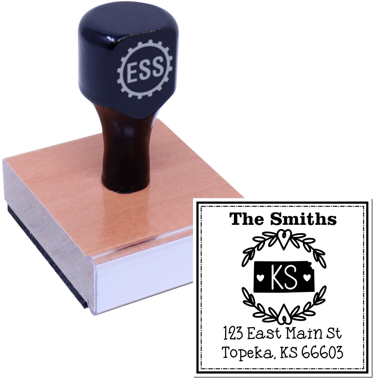 Wood Handle Kansas State Wreath Custom-Made Mail Stamp