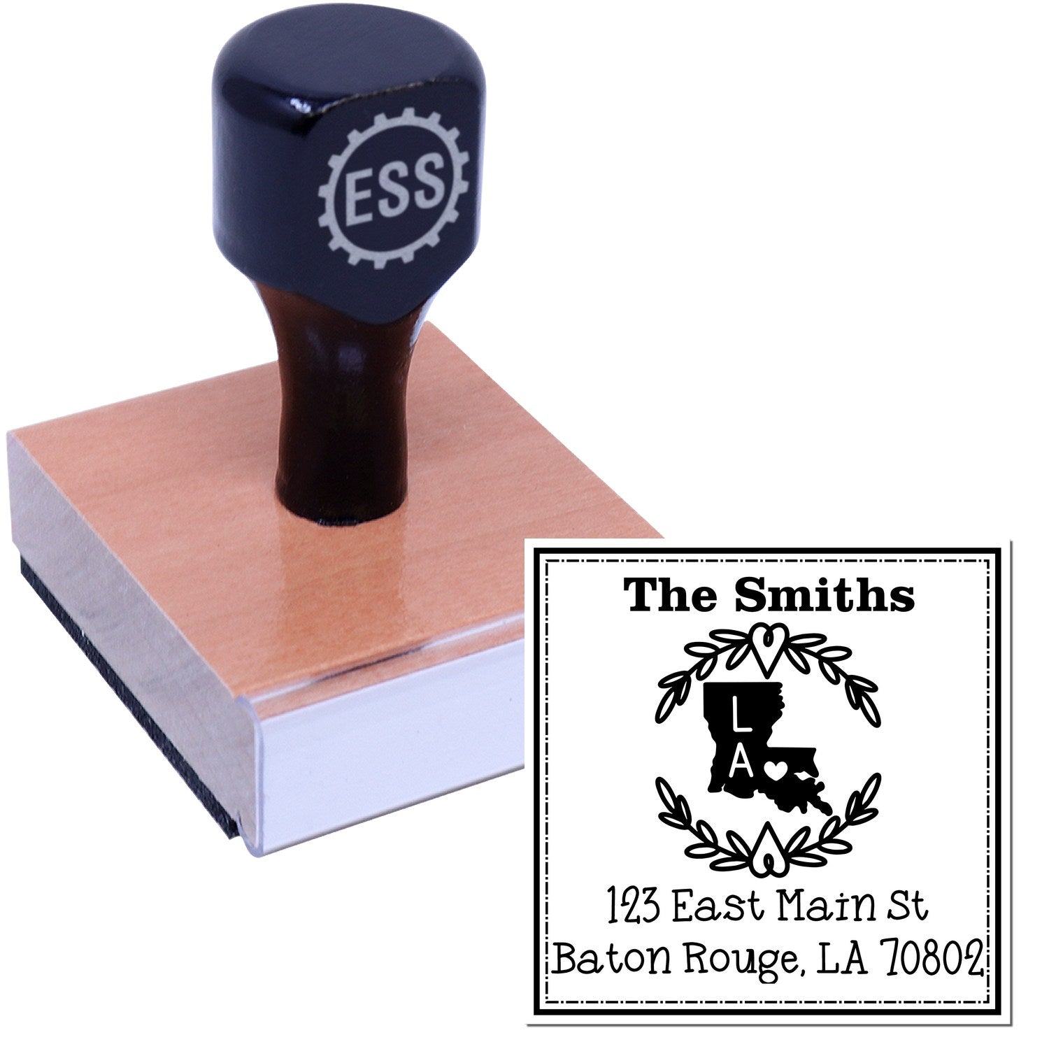 Wood Handle Louisiana State Wreath Custom-Made Mail Rubber Stamp