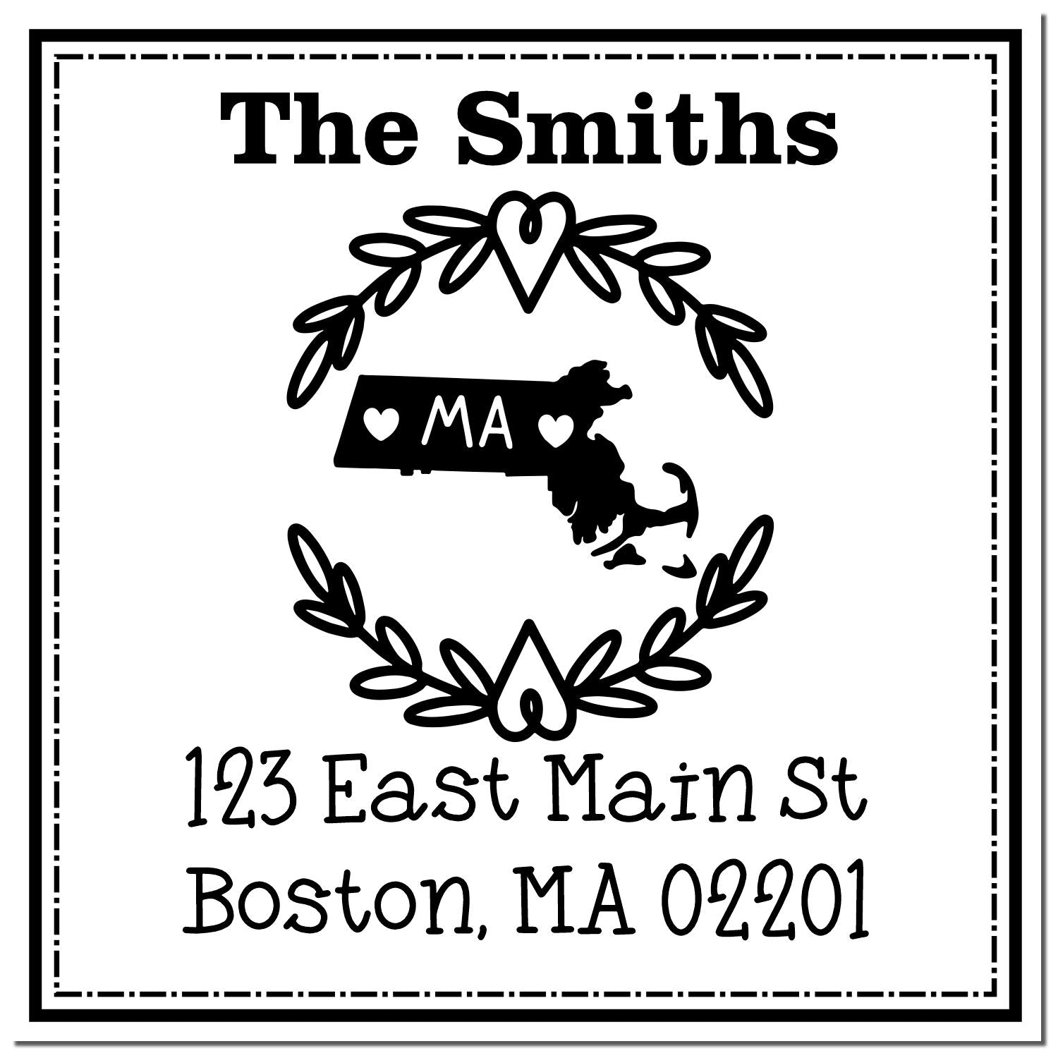 PSI Pre-Inked Massachusetts State Wreath Custom-Made Home Address for Envelopes Stamp