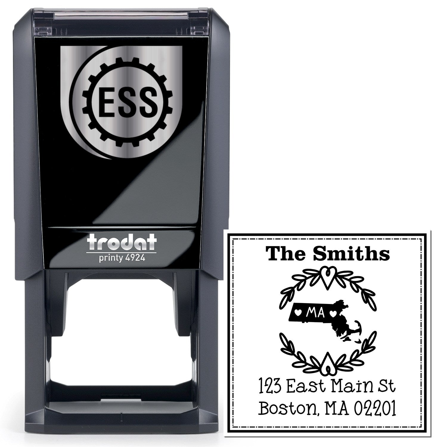 Self-Inking Massachusetts State Wreath Custom-Made Mailing Address Stamper