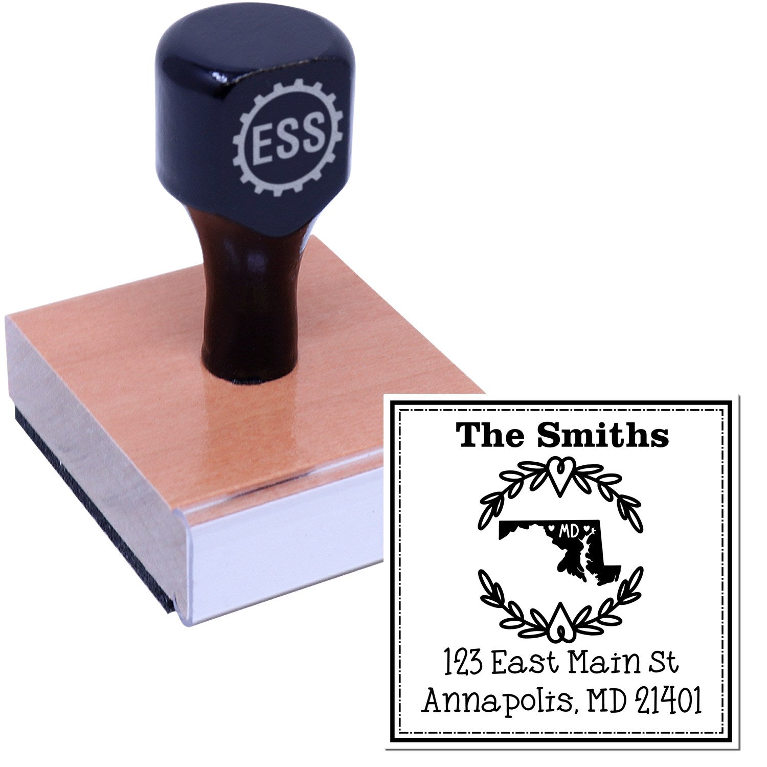 Wood Handle Maryland State Wreath Custom-Made Home Address Stamper