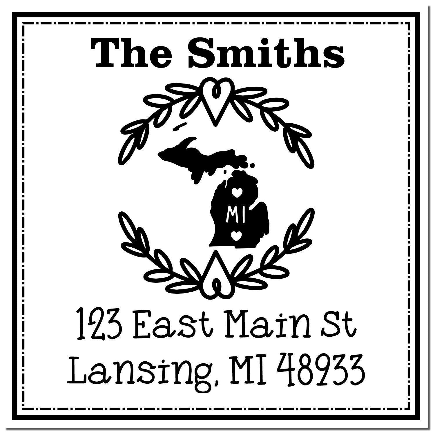 Self-Inking Michigan State Wreath Custom-Made Mailing Address Rubber Stamp