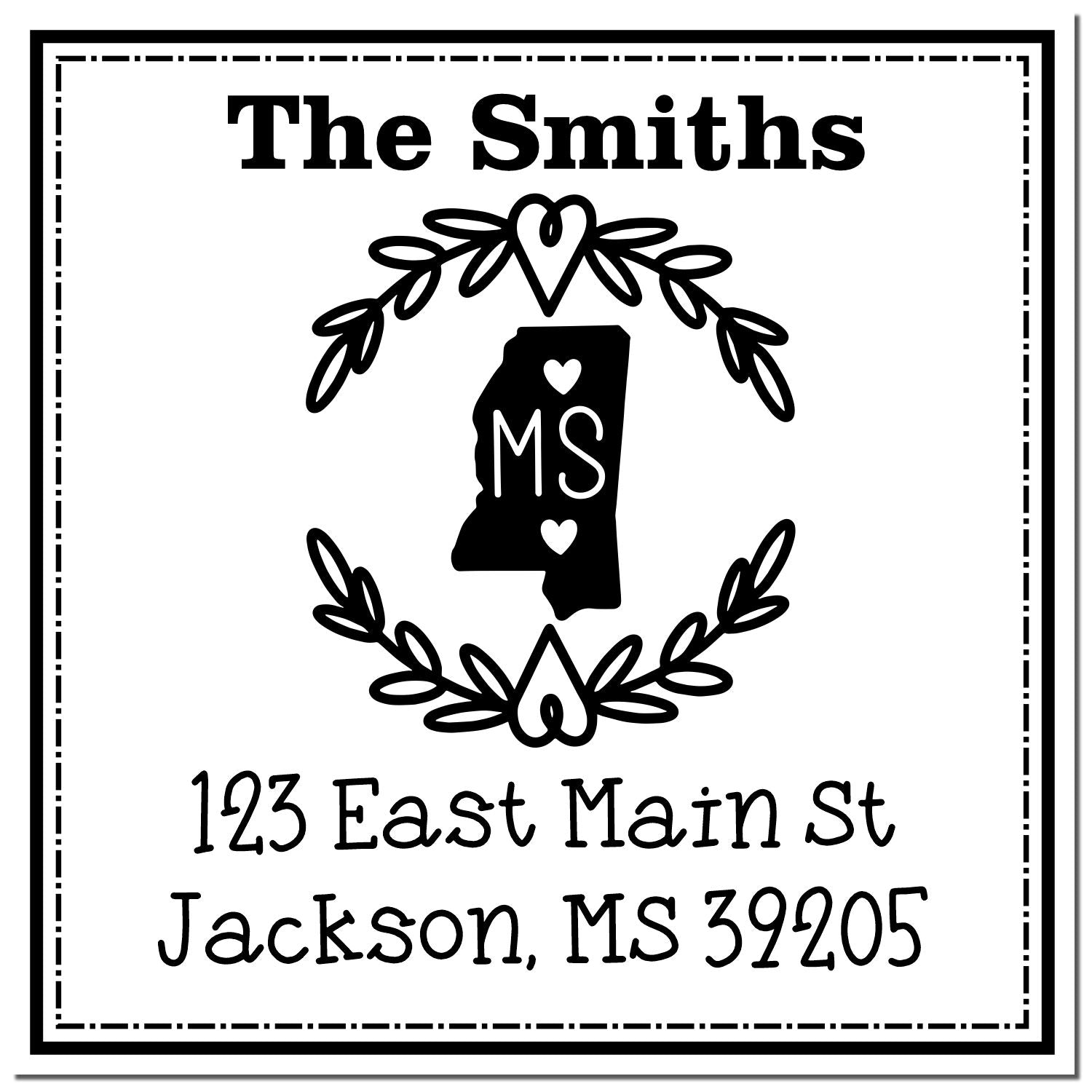 Slim Mississippi State Wreath Personalized Return Address Pre-Inked Stamp