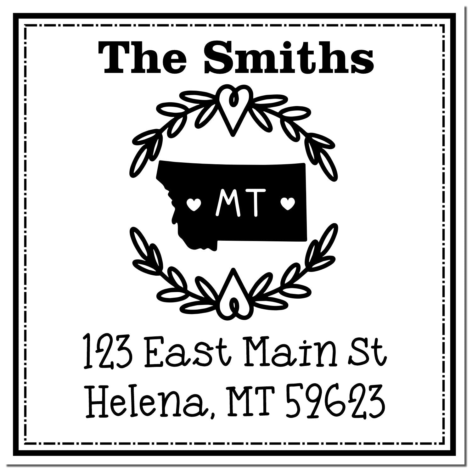 PSI Pre-Inked Montana State Wreath Custom-Made Address Label Rubber Stamp