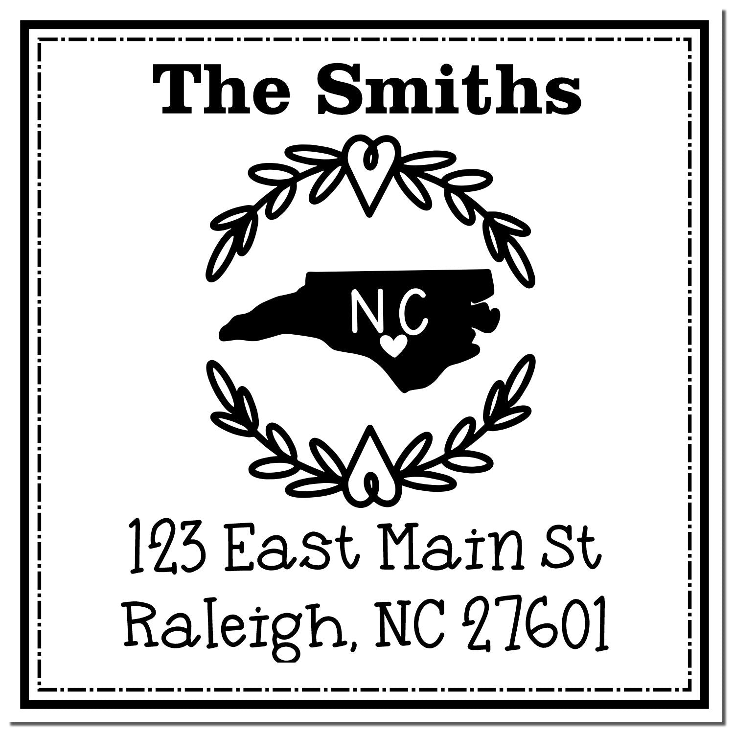 Slim North Carolina State Wreath Personalized Mail Pre-Inked Stamp