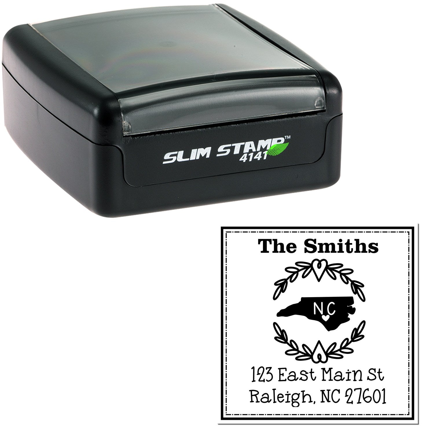 Slim North Carolina State Wreath Personalized Mail Pre-Inked Stamp