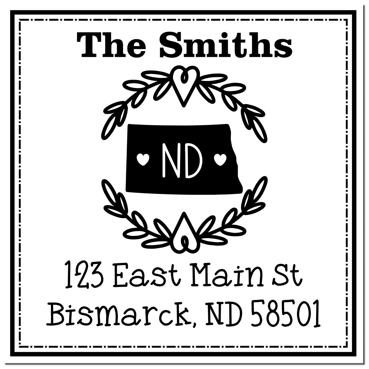 Self-Inking North Dakota State Wreath Custom-Made Address Label Rubber Stamp