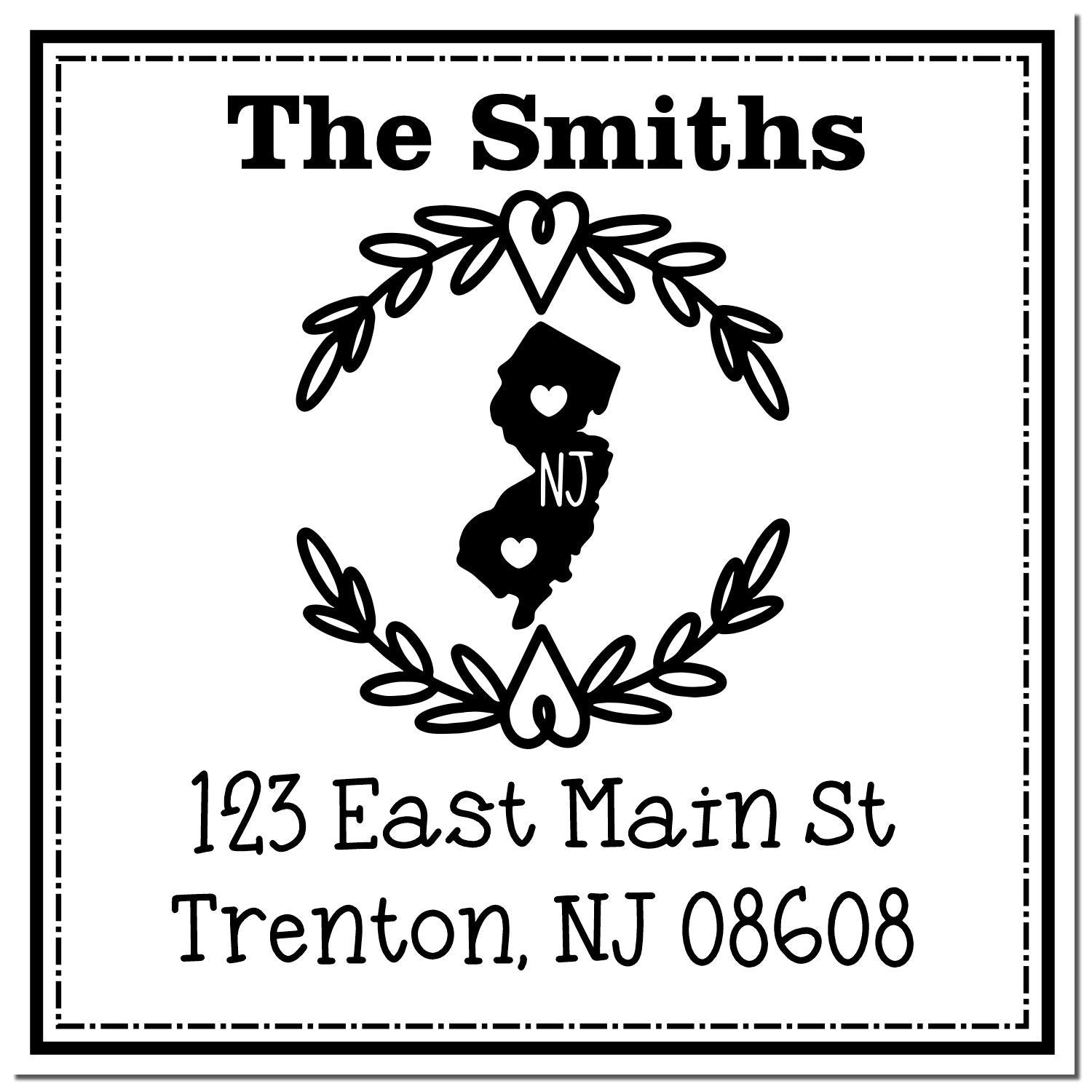 Wood Handle New Jersey State Wreath Custom-Made Mailing Address Rubber Stamp