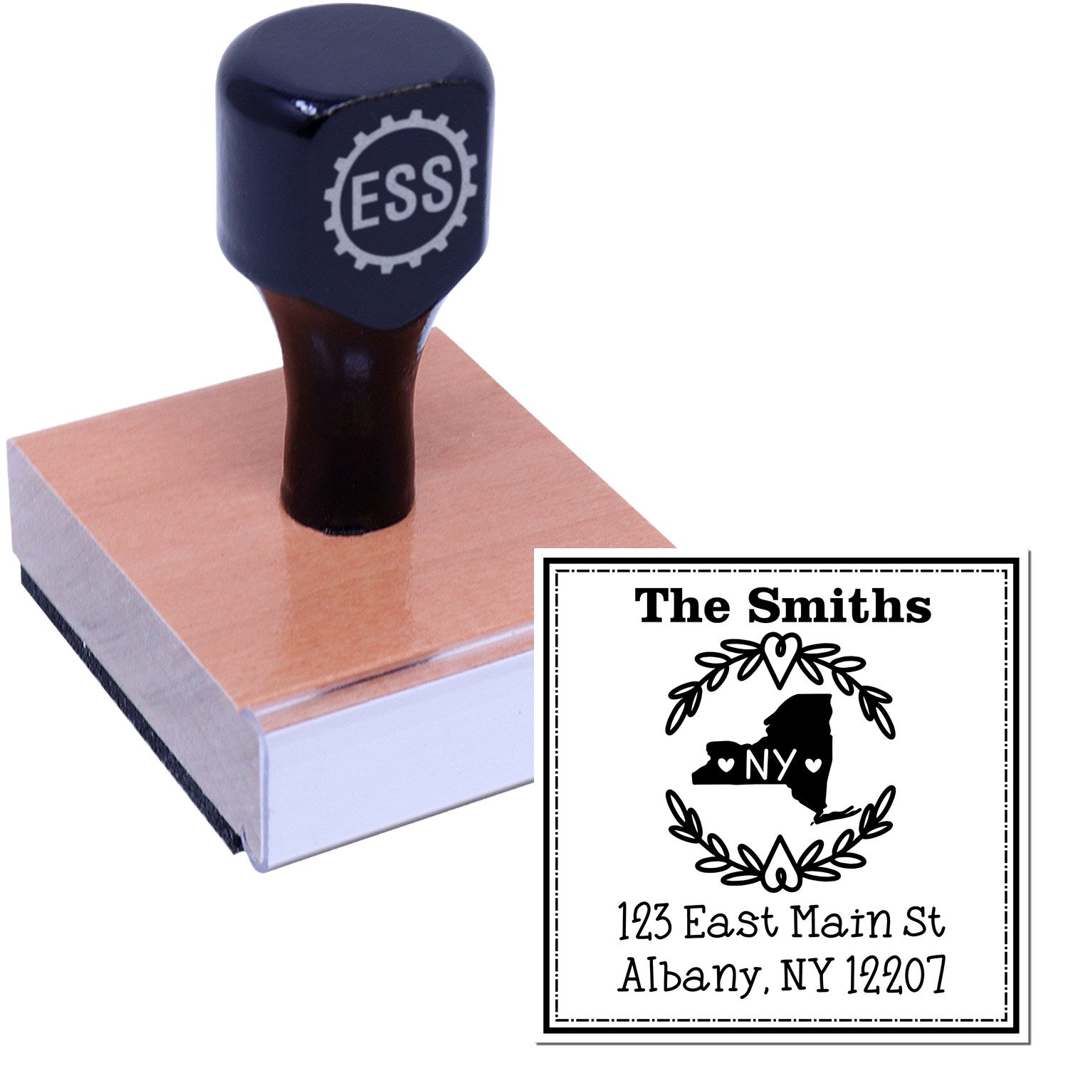 Wood Handle New York State Wreath Custom-Made Mail Address Stamper