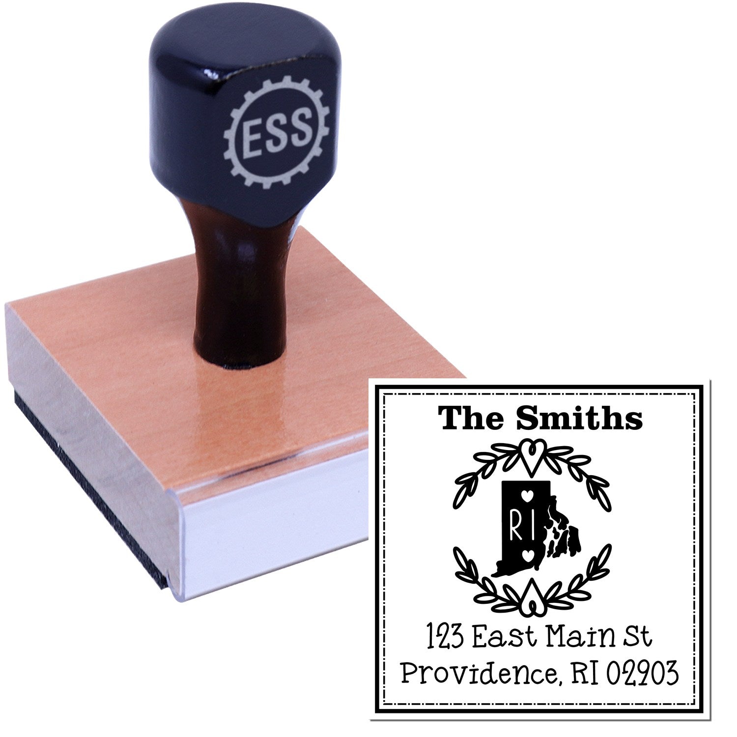 Wood Handle Rhode Island State Wreath Custom-Made Home Address for Envelopes Rubber Stamp