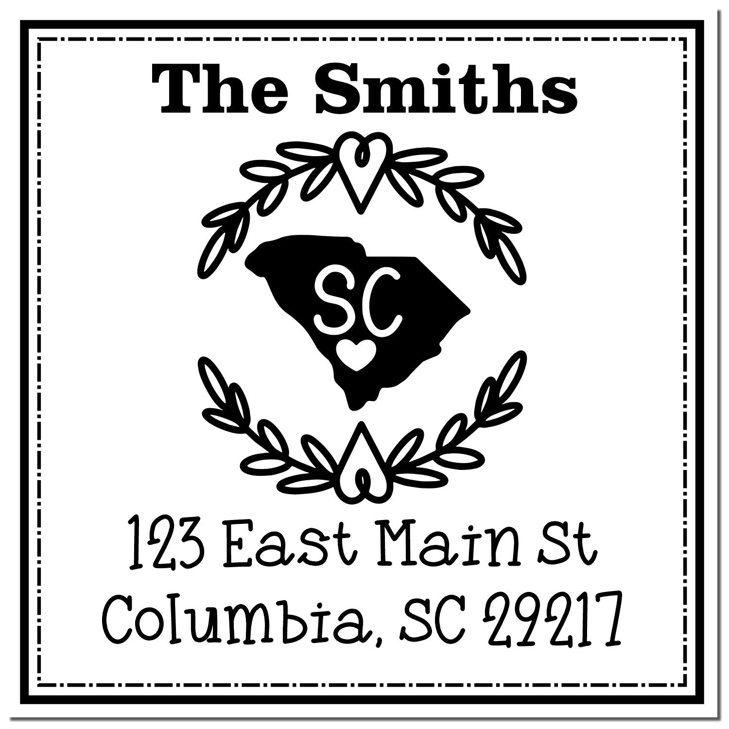 Wood Handle South Carolina State Wreath Custom-Made Address Label Stamp