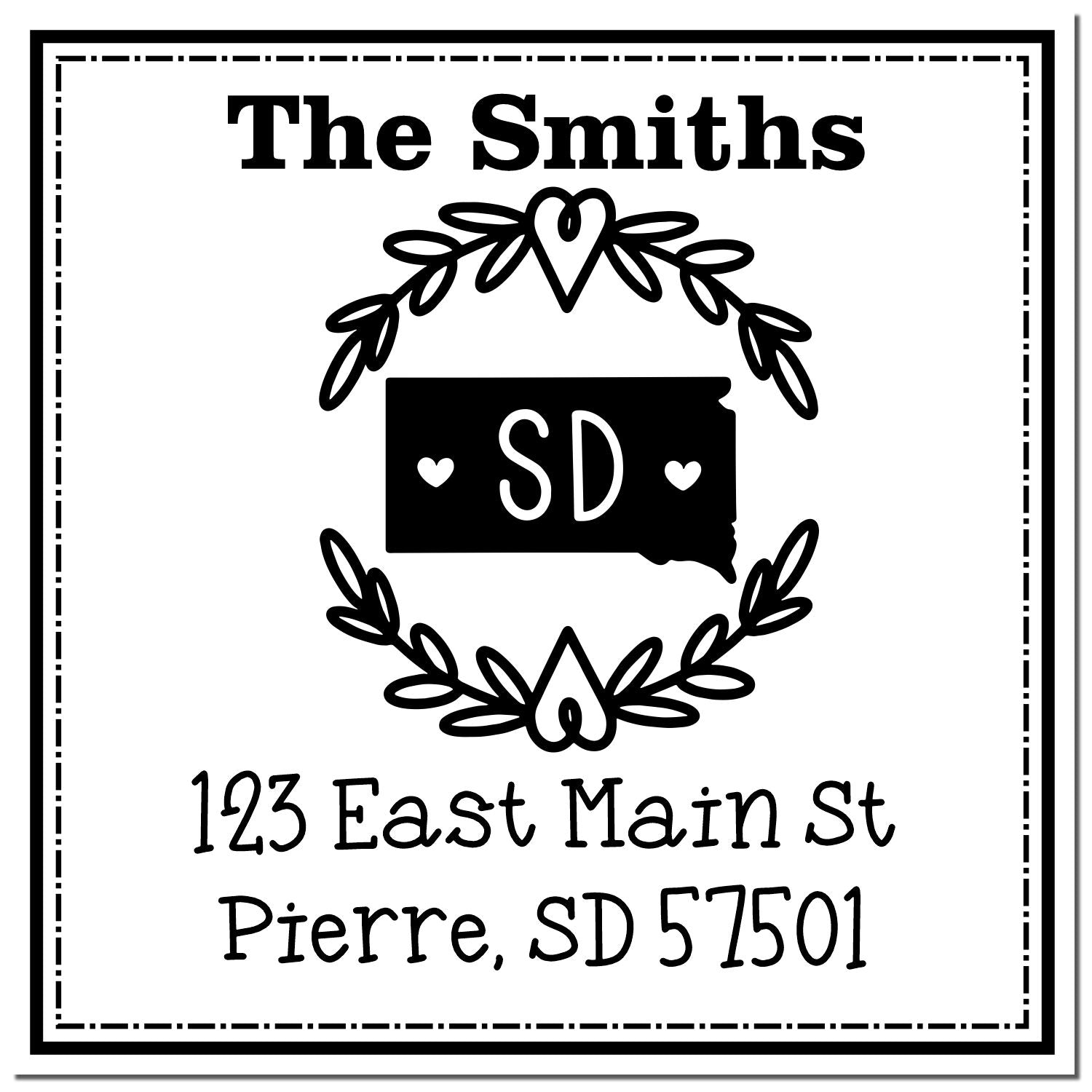 PSI Pre-Inked South Dakota State Wreath Personalized Mail Rubber Stamp