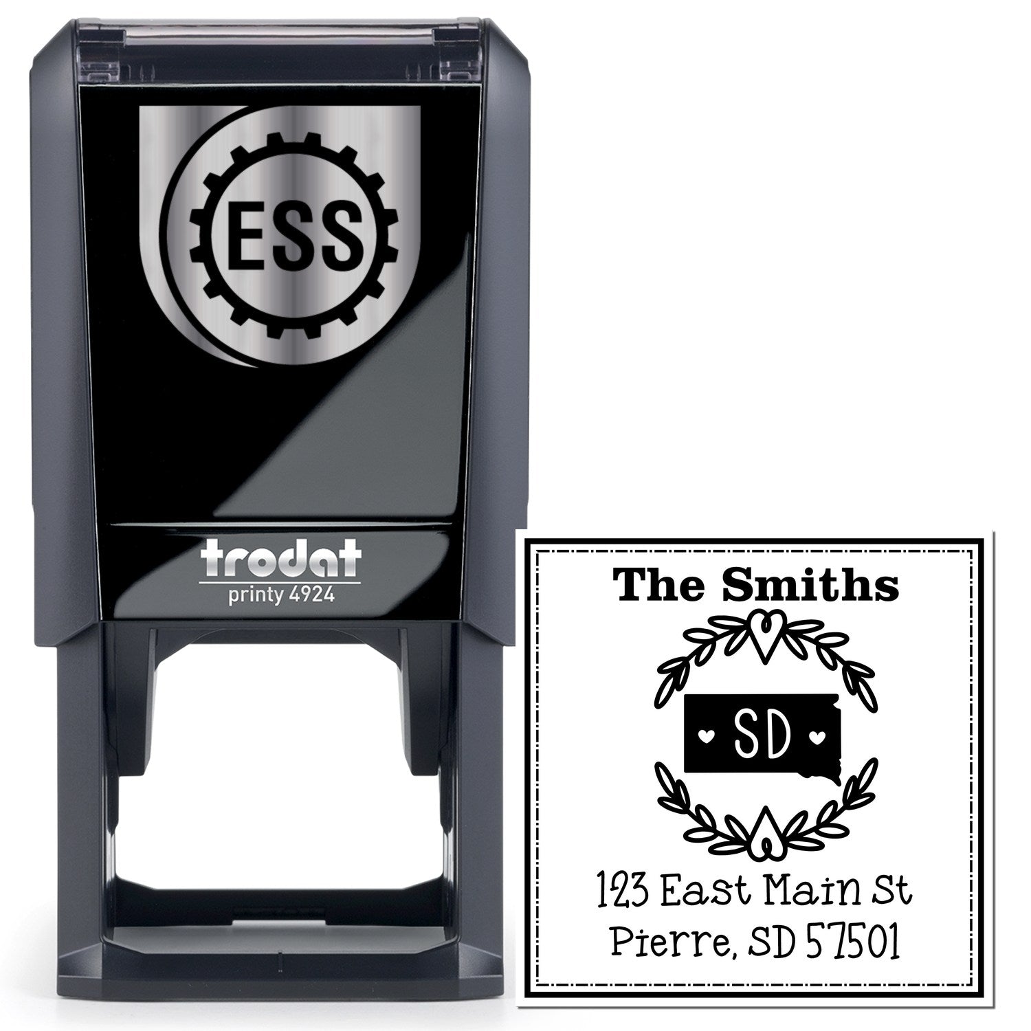 Self-Inking South Dakota State Wreath Personalized Name and Address Stamp