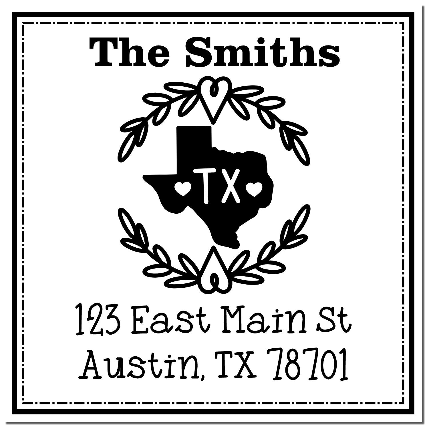 Wood Handle Texas State Wreath Personalized Address Stamp