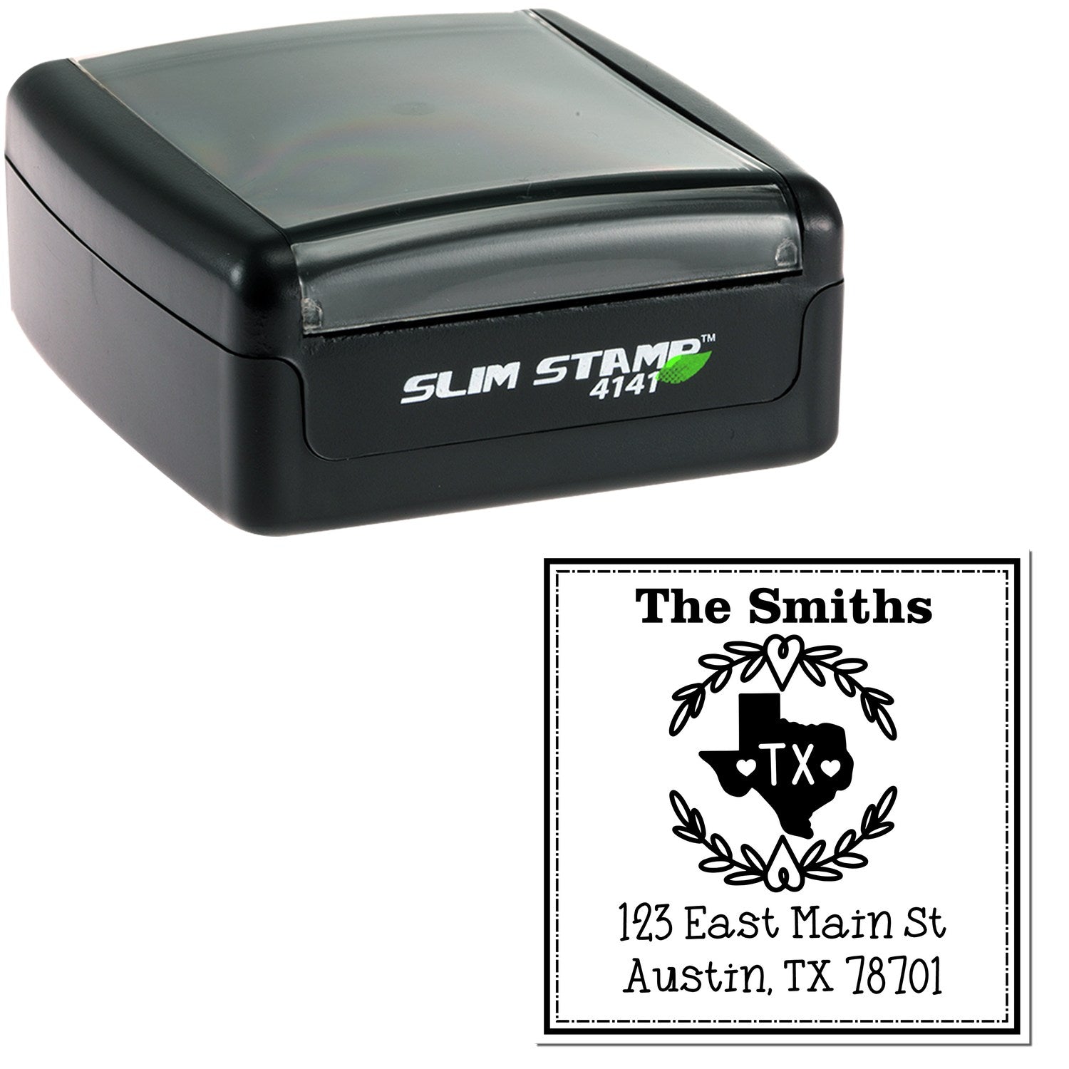 Slim Texas State Wreath Personalized Mailing Address Stamp