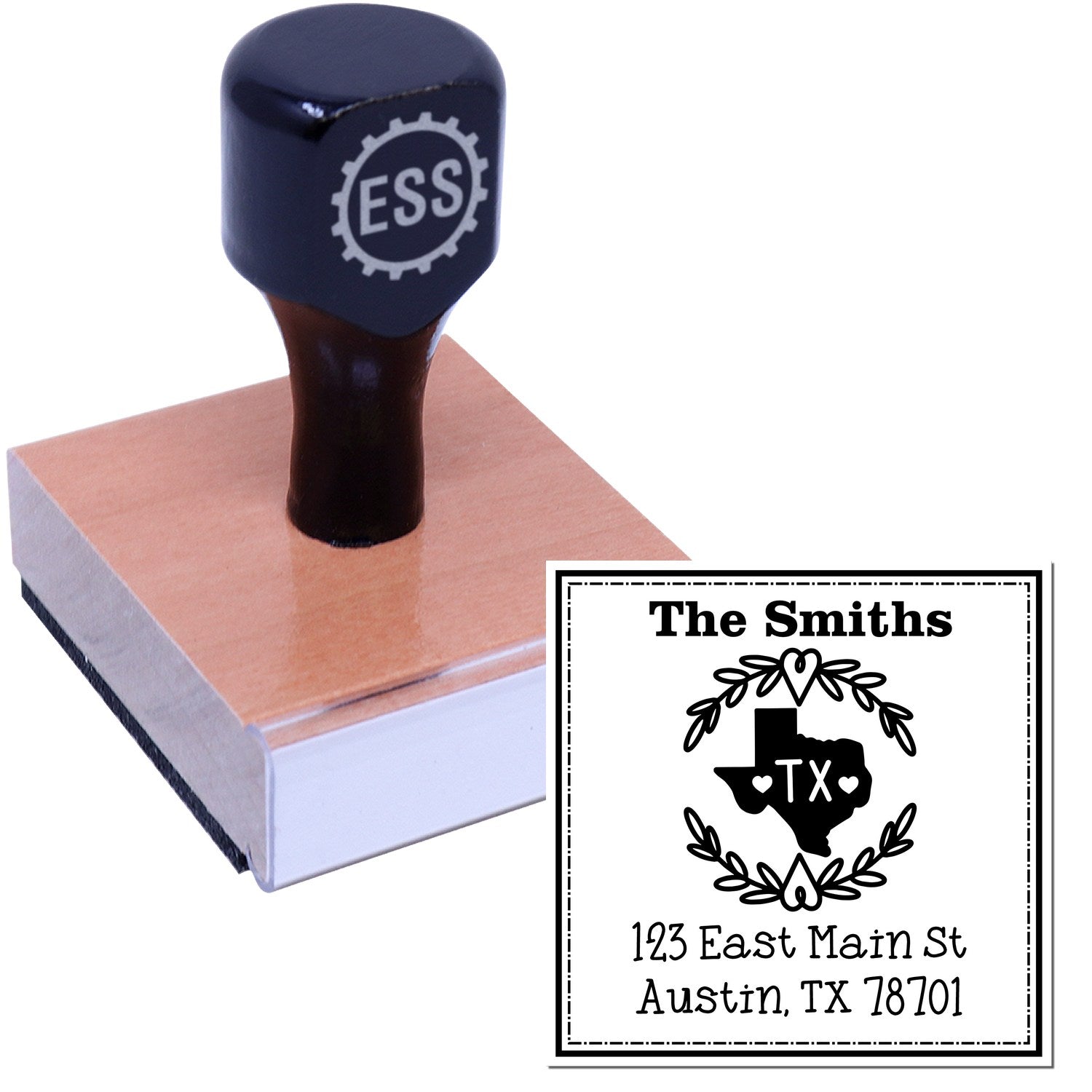 Wood Handle Texas State Wreath Personalized Address Stamp