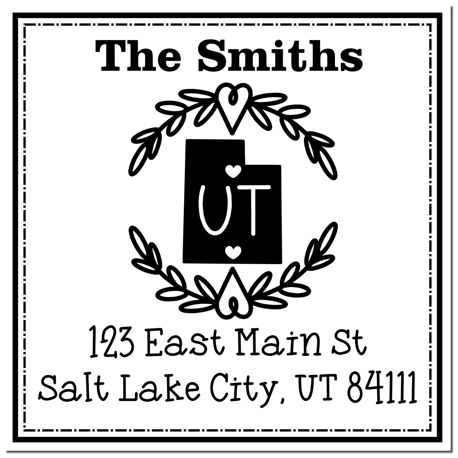 Wood Handle Utah State Wreath Personalized Address Stamper