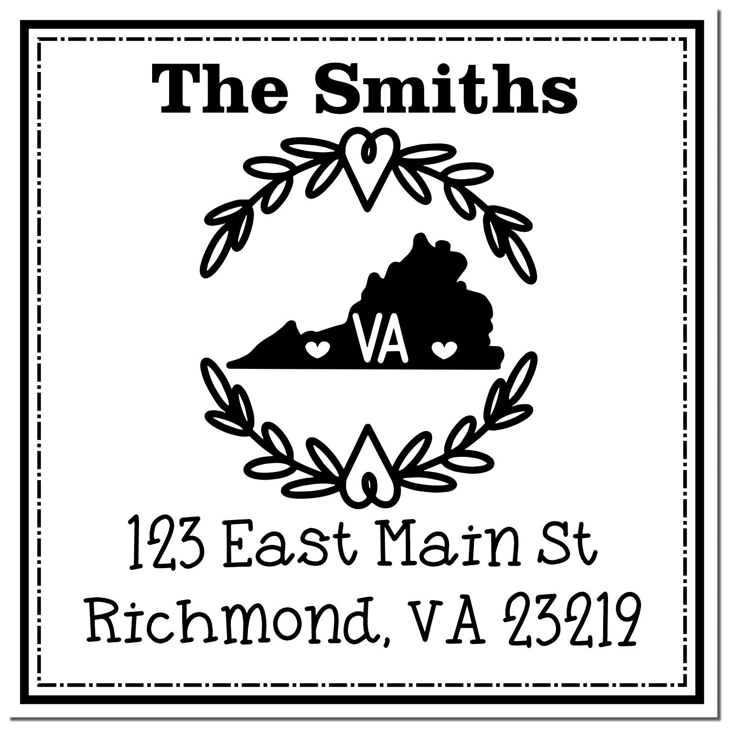 Slim Virginia State Wreath Personalized Mail Address Stamp